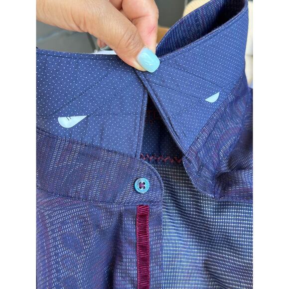 Bugatchi Uomo Men's XL Purple Paisley Print Long Sleeve Casual Button-Down Shirt - Picture 12 of 14